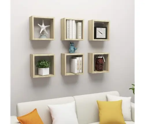 Kuba Formas Sienas Plaukti, 6 Gab., 30X15X30 Cm, Ozolkoka Krāsā Vidaxl