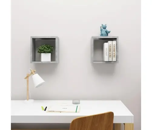 Kuba Formas Sienas Plaukti, 2 Gab., 30X15X30 Cm, Betona Pelēki Vidaxl