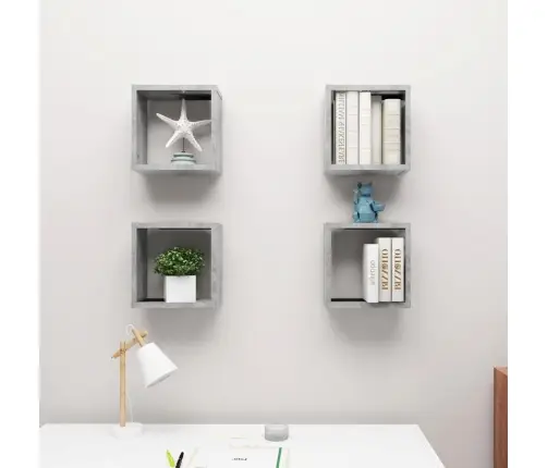 Kuba Formas Sienas Plaukti, 4 Gab., 30X15X30 Cm, Betona Pelēki Vidaxl