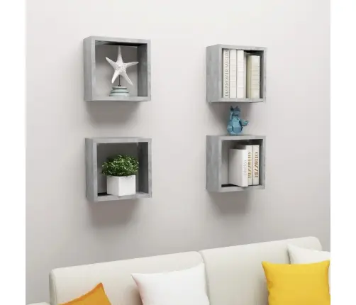 Kuba Formas Sienas Plaukti, 4 Gab., 30X15X30 Cm, Betona Pelēki Vidaxl