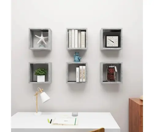 Sieninės Lentynos, 6Vnt., Pilkos, 30X15X30cm Kubo Formos