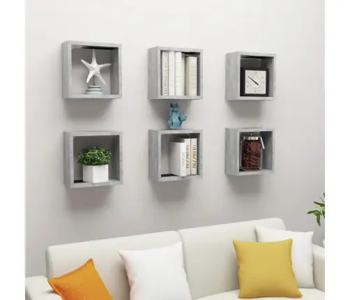 Sieninės Lentynos, 6Vnt., Pilkos, 30X15X30cm Kubo Formos