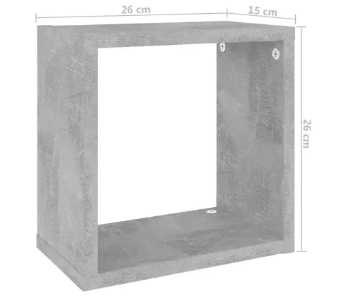 Kuubikukujulised Seinariiulid 2 Tk, Betoonhall, 26X15X26 Cm