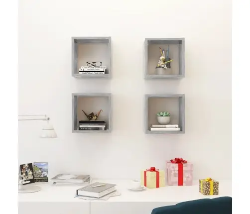 Kuba Formas Sienas Plaukti, 4 Gab., Betona Pelēki, 26X15X26 Cm Vidaxl