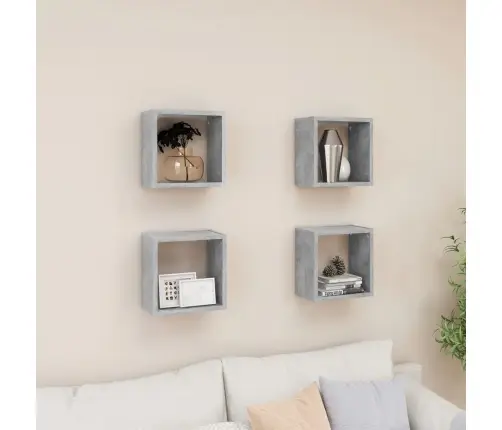 Kuba Formas Sienas Plaukti, 4 Gab., Betona Pelēki, 26X15X26 Cm Vidaxl