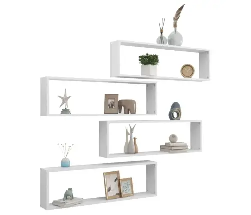 Sienas Plaukti, 4 Gab., 100X15X30 Cm, Balti, Inženierijas Koks Vidaxl