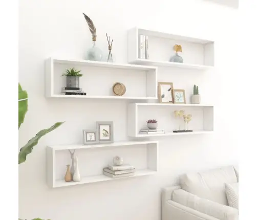 Sienas Plaukti, 4 Gab., 100X15X30 Cm, Balti, Inženierijas Koks Vidaxl