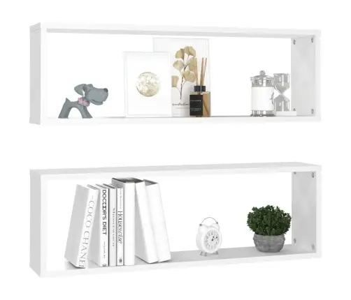 Sieninės Lentynos, 2Vnt., Baltos, 80X15X26,5Cm Apdirbta Mediena