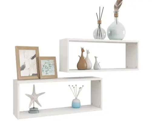 Kuba Formas Sienas Plaukti, 2 Gab., Balti, 60X15X23 Cm Vidaxl