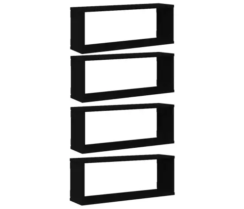 Sieninės Lentynos, 4Vnt., Juodos, 60X15X23cm Apdirbta Mediena
