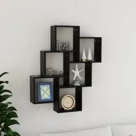 Kuba Formas Sienas Plaukts, Melns, 78X15X93Cm Inženierijas Koks Vidaxl
