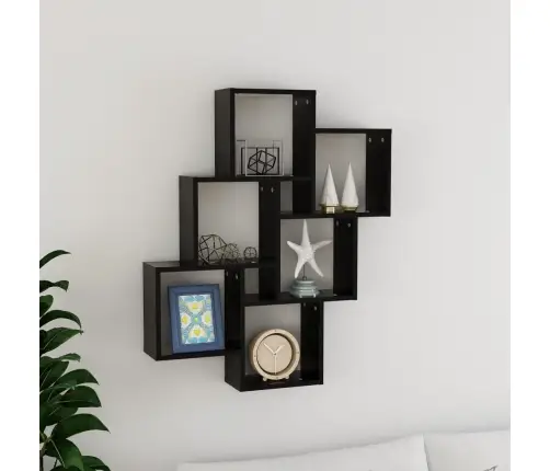 Kuba Formas Sienas Plaukts, Melns, 78X15X93Cm Inženierijas Koks Vidaxl