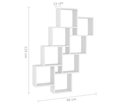 Kuubikukujuline Seinariiul, Valge, 90X15X119 cm Puitlaastplaat