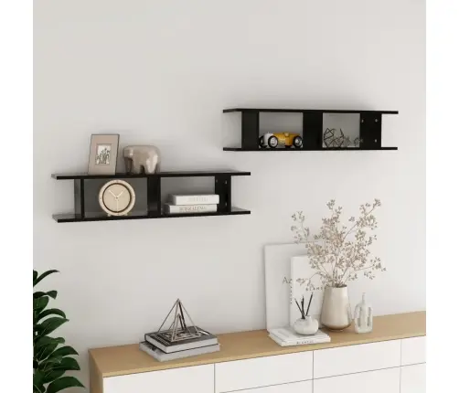 Sienas Plaukti, 2 Gab., 90X18X20 Cm, Melni, Inženierijas Koks Vidaxl