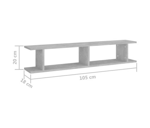 Sienas Plaukti 2 Gb. 105X18X20Cm Betonpelēki, Inženierijas Koks Vidaxl