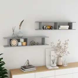 Sienas Plaukti 2 Gb. 105X18X20Cm Betonpelēki, Inženierijas Koks Vidaxl