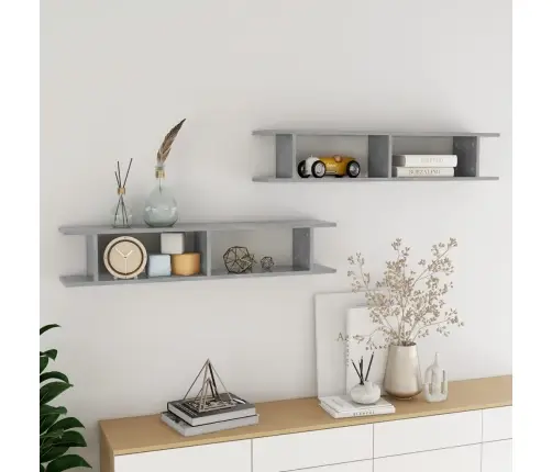Sienas Plaukti 2 Gb. 105X18X20Cm Betonpelēki, Inženierijas Koks Vidaxl