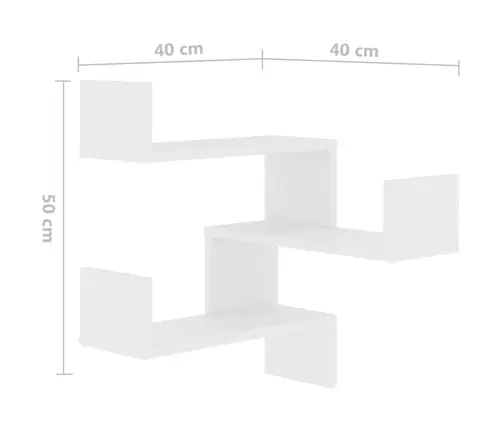Sienas Stūra Plaukts, Balts, 40X40X50 Cm, Inženierijas Koks Vidaxl