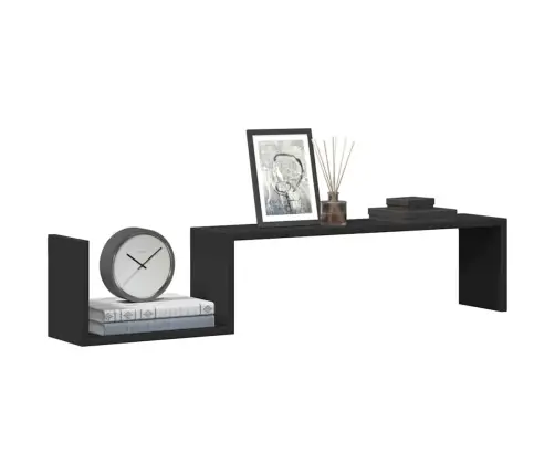 Sieninės Lentynos, 2Vnt., Juodos, 100X15X20cm Apdirbta Mediena