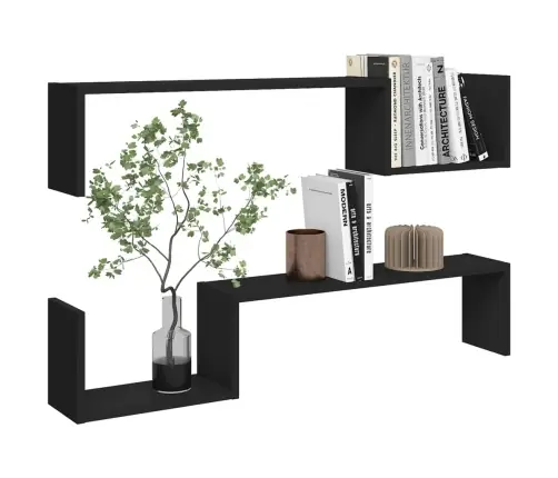 Sieninės Lentynos, 2Vnt., Juodos, 100X15X20cm Apdirbta Mediena