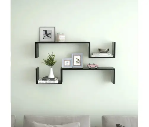 Sieninės Lentynos, 2Vnt., Juodos, 100X15X20cm Apdirbta Mediena