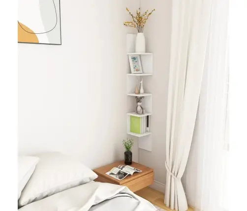 Sienas Stūra Plaukts, Balts, 20X20X127,5 Cm, Inženierijas Koks Vidaxl