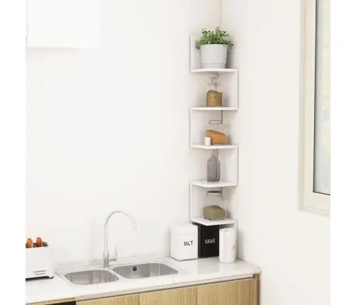 Sienas Stūra Plaukts, Balts, 20X20X127,5 Cm, Inženierijas Koks Vidaxl