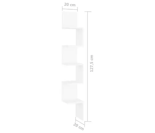 Sienas Stūra Plaukts, Balts, 20X20X127,5 Cm, Inženierijas Koks Vidaxl