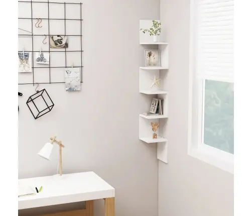 Sienas Stūra Plaukts, Balts, 20X20X127,5 Cm, Inženierijas Koks Vidaxl