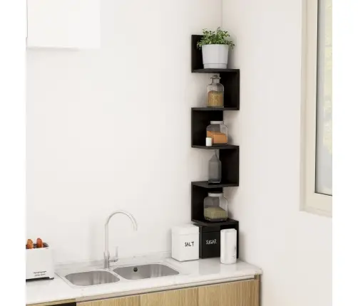 Sienas Stūra Plaukts, Melns, 20X20X127,5 Cm, Inženierijas Koks Vidaxl