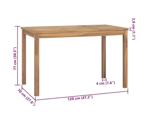 Dārza Galds, 120X70X77 Cm, Masīvs Tīkkoks Vidaxl