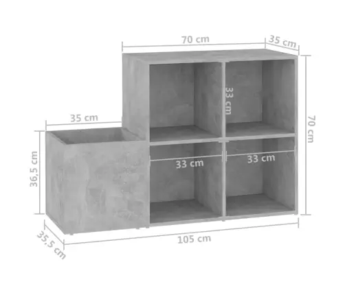 Apavu Skapis, Betona Pelēks, 105X35,5X70 Cm, Inženierijas Koks Vidaxl