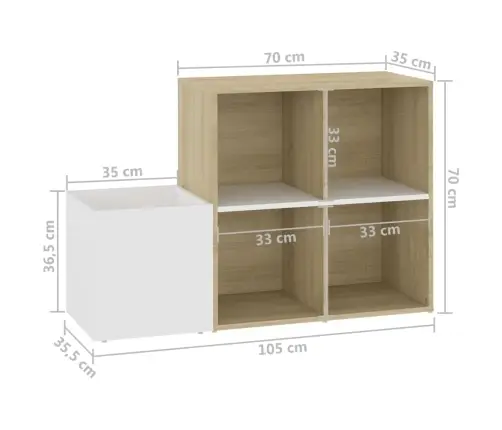 Apavu Skapis, Balts, Ozolkoka, 105X35,5X70Cm, Inženierijas Koks Vidaxl