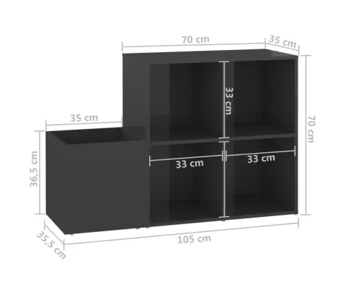 Apavu Skapis, Spīdīgi Pelēks, 105X35,5X70 Cm, Inženierijas Koks Vidaxl