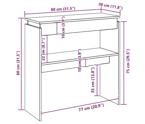 Konsolinis Staliukas, Baltas, 80X30X80cm Apdirbta Mediena