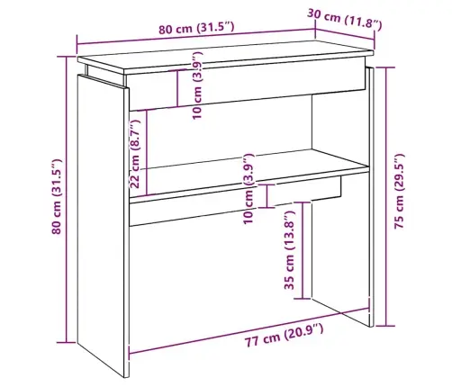 Konsoollaud, Must, 80 X 30 X 80 cm Tehispuit