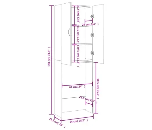 Skalbimo Mašinos Spintelė, Sonoma Ąžuolo Spalvos, 64X25,5X190Cm