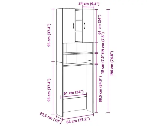 Veļasmašīnas Skapītis, 64X25,5X190 Cm, Balts Vidaxl