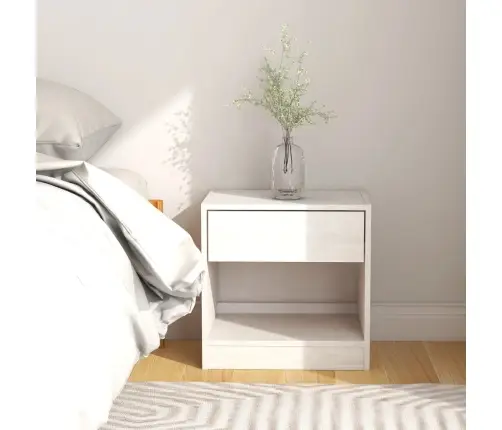 Naktinė Spintelė, Balta, 40X31X40cm Pušies Medienos Masyvas