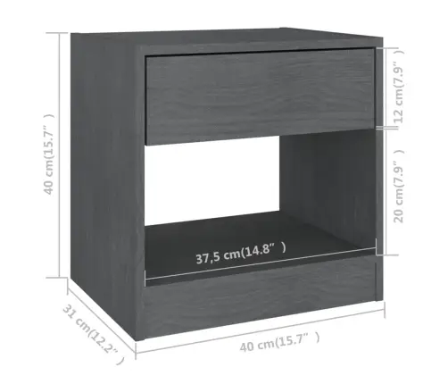 Naktsskapīši, 2 Gab., Pelēki, 40X31X40 Cm, Priedes Masīvkoks Vidaxl