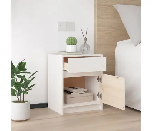 Naktsskapītis, Balts, 40X31X50 Cm, Priedes Masīvkoks Vidaxl