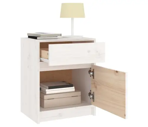 Naktsskapītis, Balts, 40X31X50 Cm, Priedes Masīvkoks Vidaxl