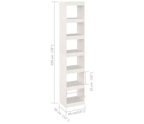 Grāmatu Plaukts, Balts, 40X30X199 Cm, Priedes Masīvkoks Vidaxl