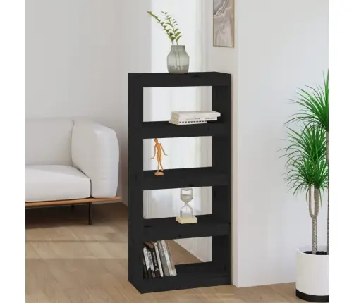 Grāmatu Plaukts, Melns, 60X30X135,5 Cm, Priedes Masīvkoks Vidaxl