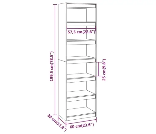 Raamaturiiul/Ruumijagaja Valge 60 X 30 X 199,5 Cm Täismännipuit