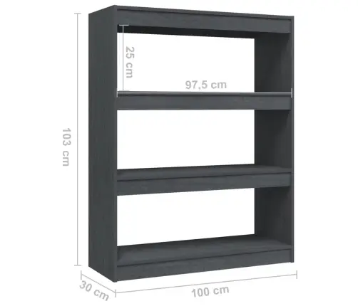 Grāmatu Plaukts, Pelēks, 100X30X103 Cm, Priedes Masīvkoks Vidaxl