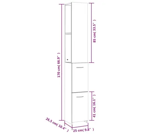 Vannasistabas Skapis, Balts, 25X26,5X170 Cm, Inženierijas Koks Vidaxl