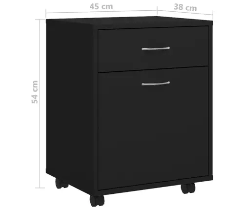 Skapītis Ar Riteņiem, Melns, 45X38X54 Cm, Inženierijas Koks Vidaxl