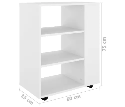 Plaukts Ar Riteņiem, Balts, 60X35X75 Cm, Inženierijas Koks Vidaxl