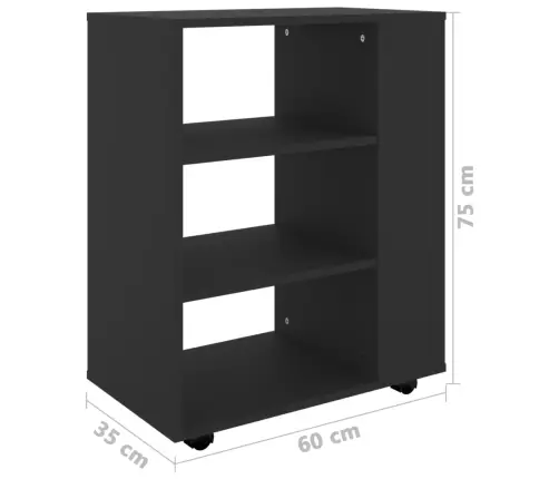 Plaukts Ar Riteņiem, Melns, 60X35X75 Cm, Inženierijas Koks Vidaxl